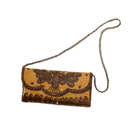 Handmade Cotton Beaded Clutch Bag with Chain Strap